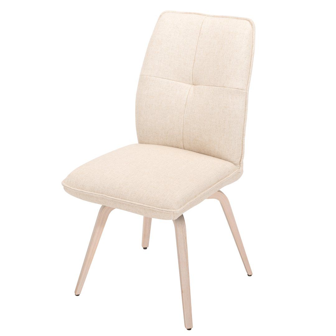 Stuhl Sirius Ergo A von UrbanDesign: Beige Stoffpolsterung, gesteppte Rückenlehne, helles Holzgestell.