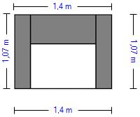 Draufsicht auf Jupiter Sessel-Skizze mit Breiten- und Tiefenangaben. Graue Armlehnen und Rückenteil, Sitzfläche weiß.
